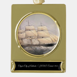 City of Adelaide Clipper ship 1800s Gold Plated Banner Ornament