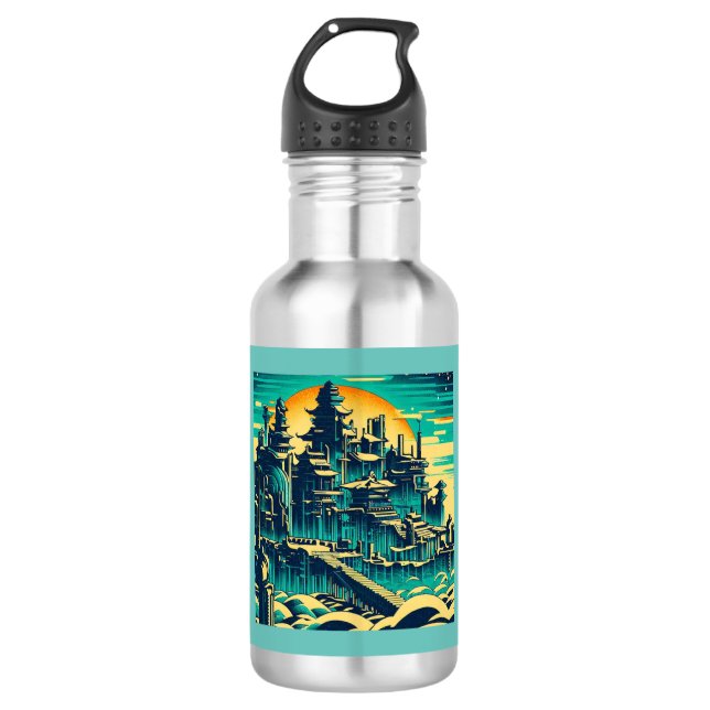 City of Atlantis 1 - Woodblock Style 532 Ml Water Bottle (Front)