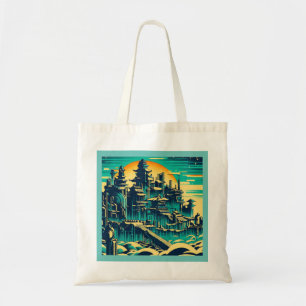 City of Atlantis 1 - Woodblock Style Tote Bag