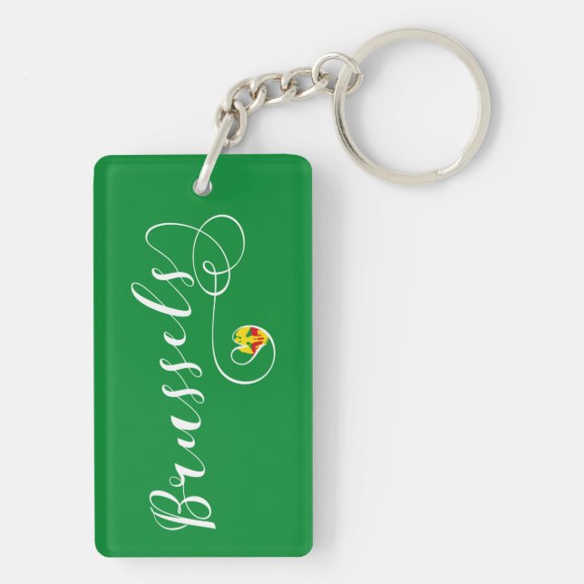 City of Brussels Flag In Heart Key Ring (Back)