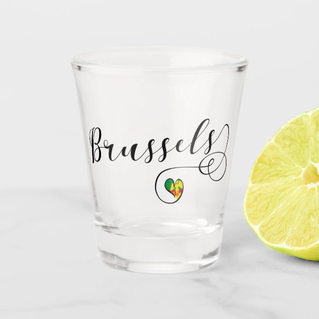 City of Brussels Flag In Heart Shot Glass (Front)