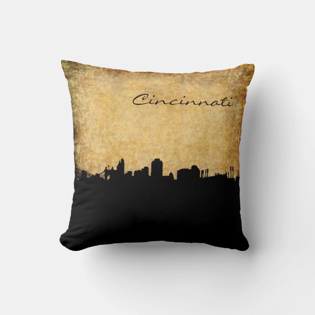 City of Cincinnati Ohio Skyline Rustic Pillow (Front)