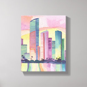 City of Colour   Miami Florida Watercolor Skyline Canvas Print