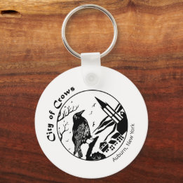 City of Crows Black and White Graphic Key Ring