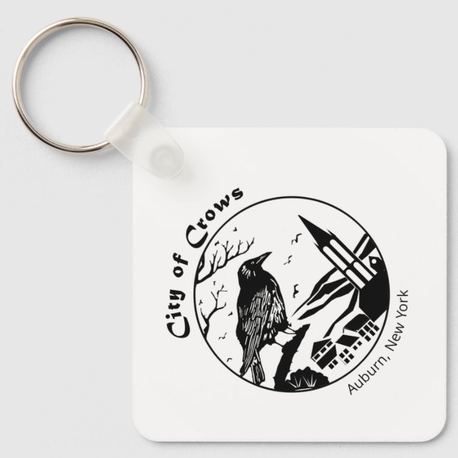 City of Crows Black and White Graphic square Key Ring (Front)