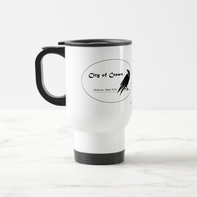 City of Crows logo graphic white stainless steel  Travel Mug (Left)