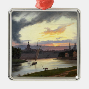 City of Dresden at Sunset (German Landscape) Metal Tree Decoration