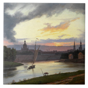 City of Dresden at Sunset (German Landscape) Tile