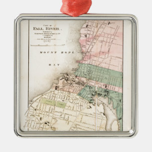 City of Fall River, Massachusetts Map (1874) Metal Tree Decoration