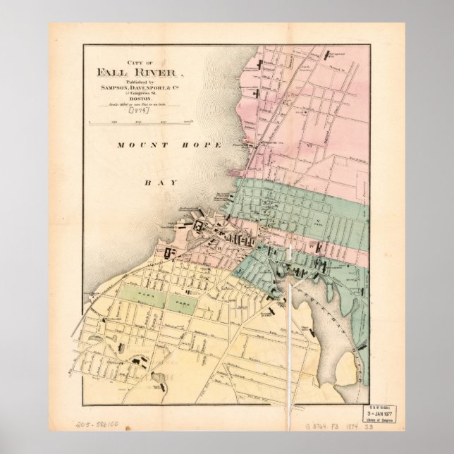 City of Fall River, Massachusetts Map (1874) Poster (Front)