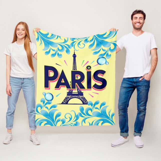 City of Lights: Bold Paris Typography Art Fleece Blanket (In Situ)