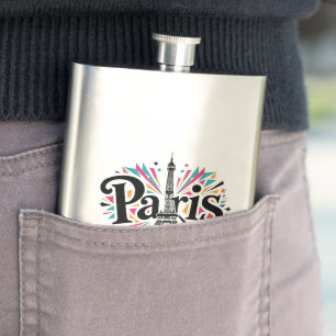 City of Lights: Bold Paris Typography Art Hip Flask
