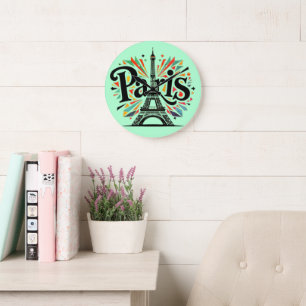 City of Lights: Bold Paris Typography Art Large Clock
