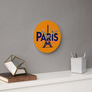 City of Lights: Bold Paris Typography Art Round Clock