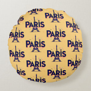 City of Lights: Bold Paris Typography Art Round Cushion