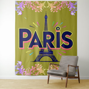 City of Lights: Bold Paris Typography Art Tapestry
