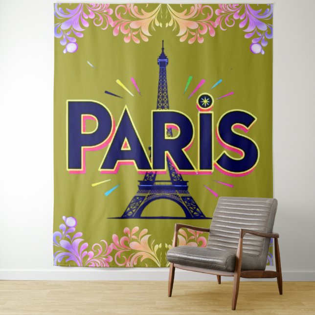 City of Lights: Bold Paris Typography Art Tapestry (In Situ)