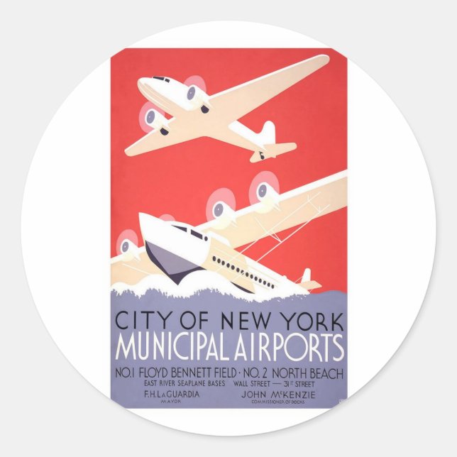 City of New York Municipal Airports Classic Round Sticker (Front)