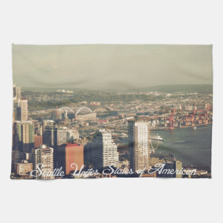 City of Seattle. View from city tower. Landscape Tea Towel