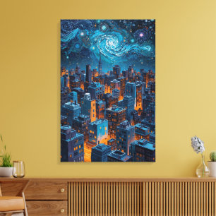 City of Stars & Light – Urban Dreamscape Night Canvas Print