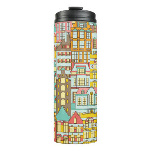 City Panorama Sketch: Houses Seamless. Thermal Tumbler