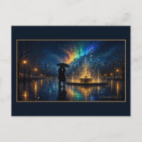 City Plaza Fountain in the Rain Couple Kissing