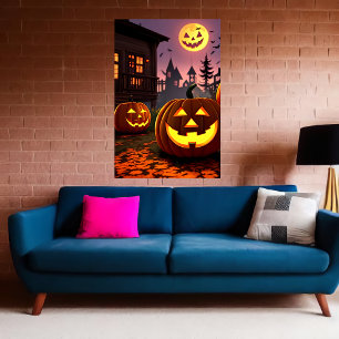 City, pumpkin and pumpkin moon   AI Art  Poster