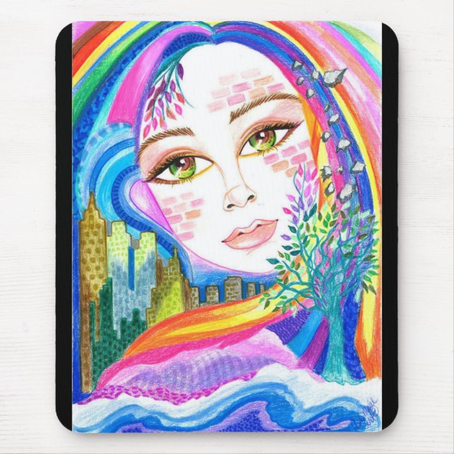City Rainbow Rhapsody Fantasy Art Mousepad (Front)