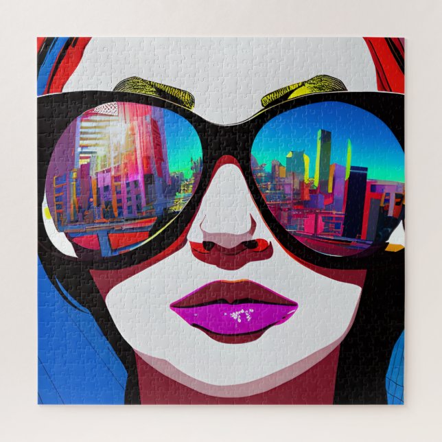 City Reflection in Sunglasses Woman Jigsaw Puzzle (Vertical)