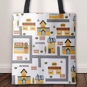 City Road Map Pattern Yellow and Grey Kids School Tote Bag