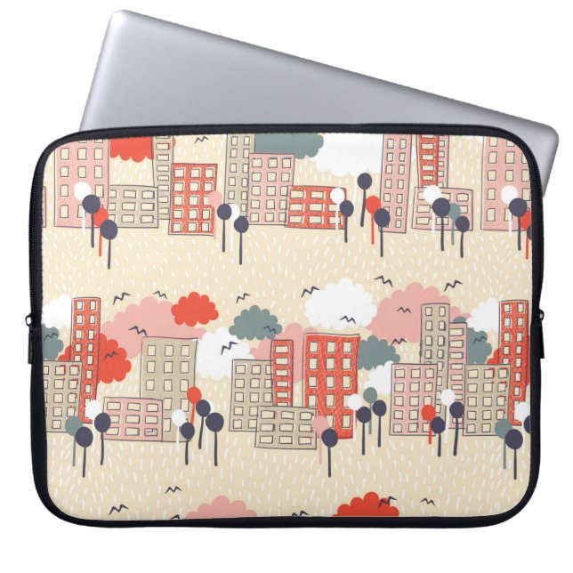 City seamless pattern laptop sleeve (Front)