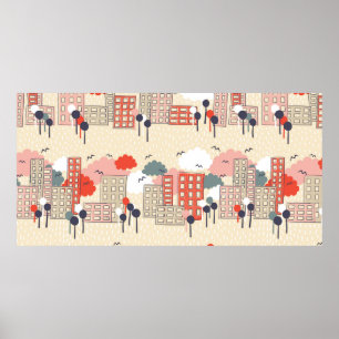 City seamless pattern poster
