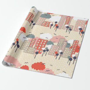 City seamless pattern wrapping paper
