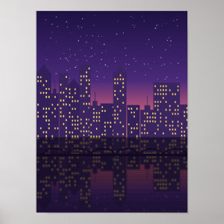 City Skyline at Dusk River Reflection Poster