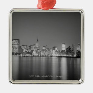 City skyline at night metal tree decoration