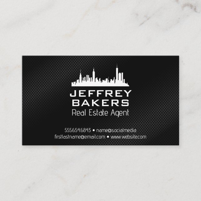 City Skyline | Black Texture Business Card (Front)