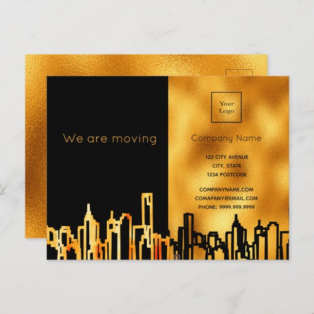 City skyline business company we are moving announ announcement postcard (Front/Back)
