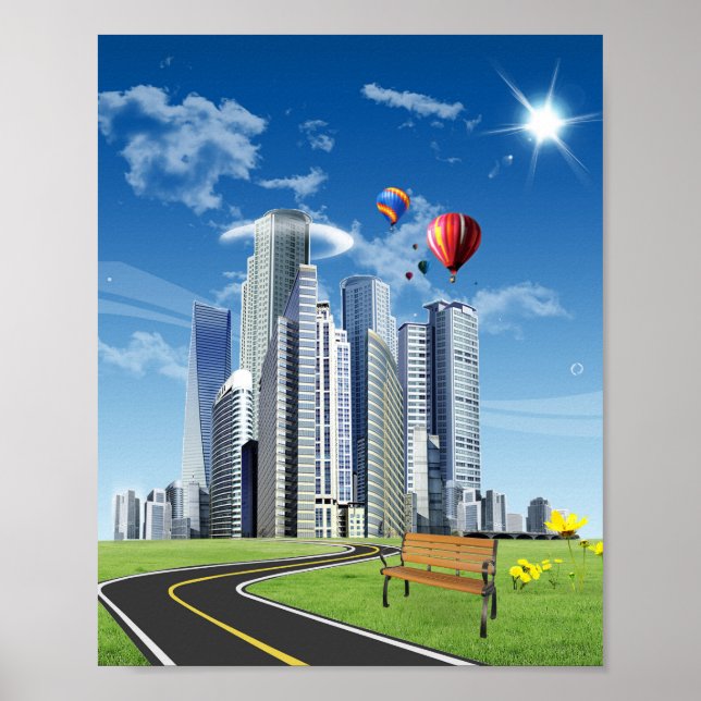 City Skyline Frutiger Aero Poster (Front)
