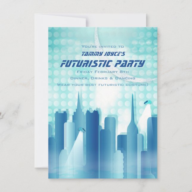 City Skyline Futuristic Party Invitation (Front)