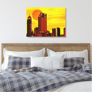 City skyline red sunset canvas print