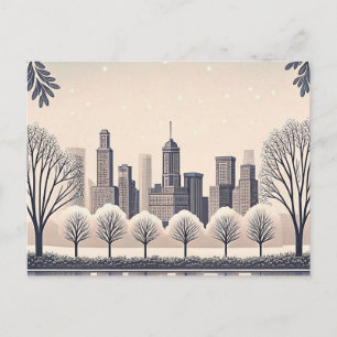 City Skyline Sage Green Wedding Invitation Postcard