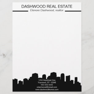 City Skyline Silhouette Real Estate Custom Letterhead