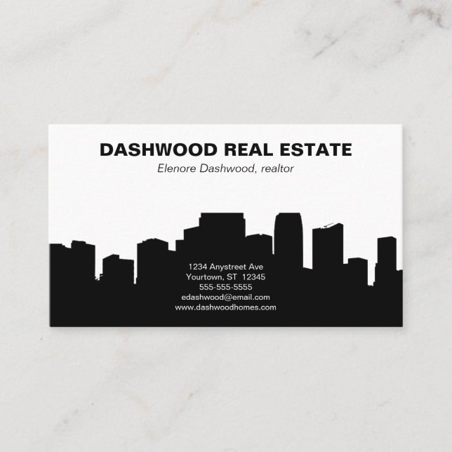 City Skyline Silhouette Real Estate Realtor Business Card (Front)