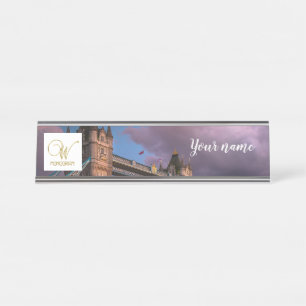City skyline Sunset & personalise logo Desk Name Plate