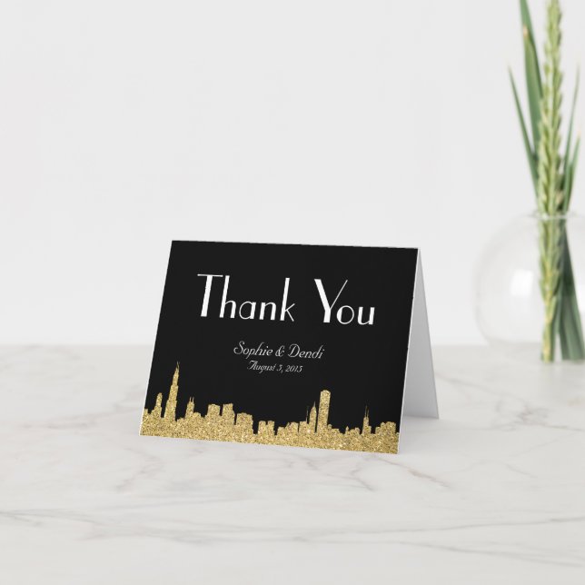 City Skyline Wedding Thank You Note Cards (Front)