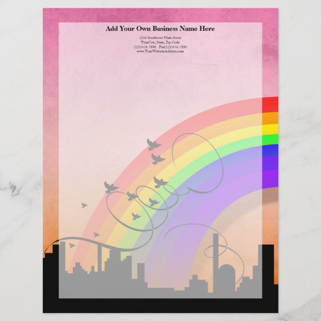 City Skyline with Rainbow and Birds Flying Customised Letterhead (Front)
