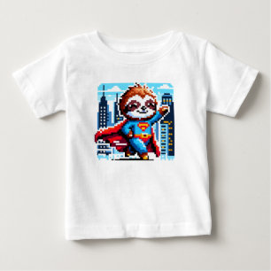 City Sloth Superhero - Pixel Art Urban Hero Baby T-Shirt