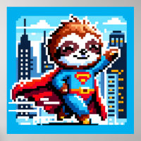 City Sloth Superhero - Pixel Art Urban Hero