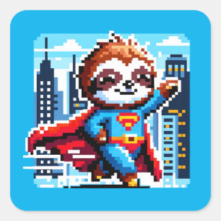 City Sloth Superhero - Pixel Art Urban Hero Square Sticker