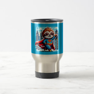 City Sloth Superhero - Pixel Art Urban Hero Travel Mug